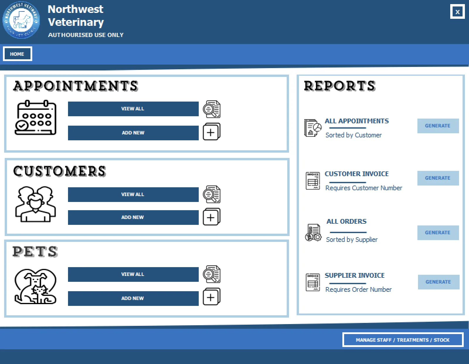 Northwest Veterinary main dashboard